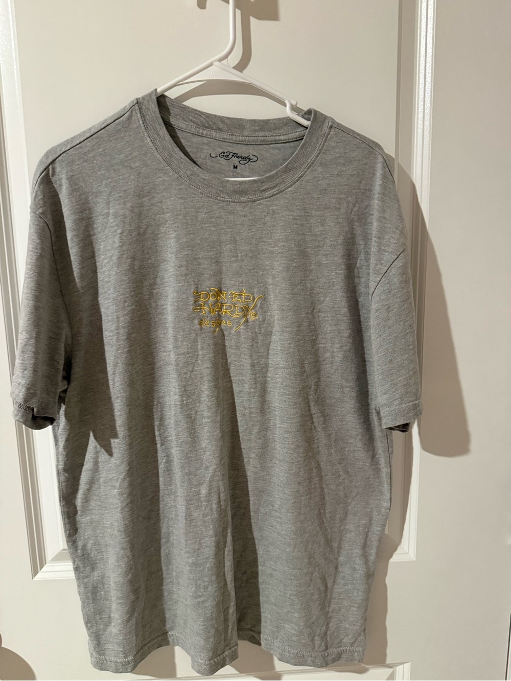 Ed Hardy Gray Short Sleeve Tee with Yellow Script
